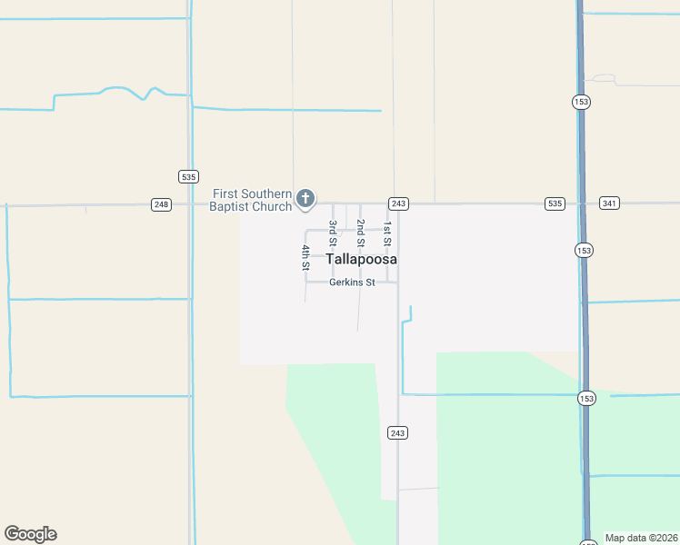 map of restaurants, bars, coffee shops, grocery stores, and more near Gerkins Street in Tallapoosa