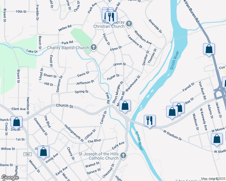 map of restaurants, bars, coffee shops, grocery stores, and more near 607 Water Street in Eden
