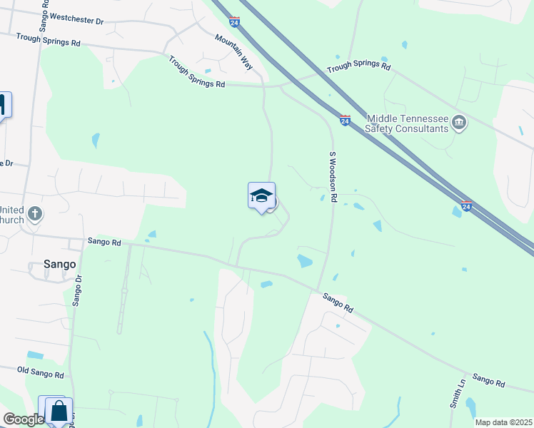 map of restaurants, bars, coffee shops, grocery stores, and more near 3585 Sango Road in Clarksville