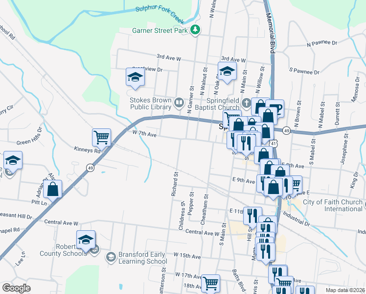 map of restaurants, bars, coffee shops, grocery stores, and more near 405a West 7th Avenue in Springfield