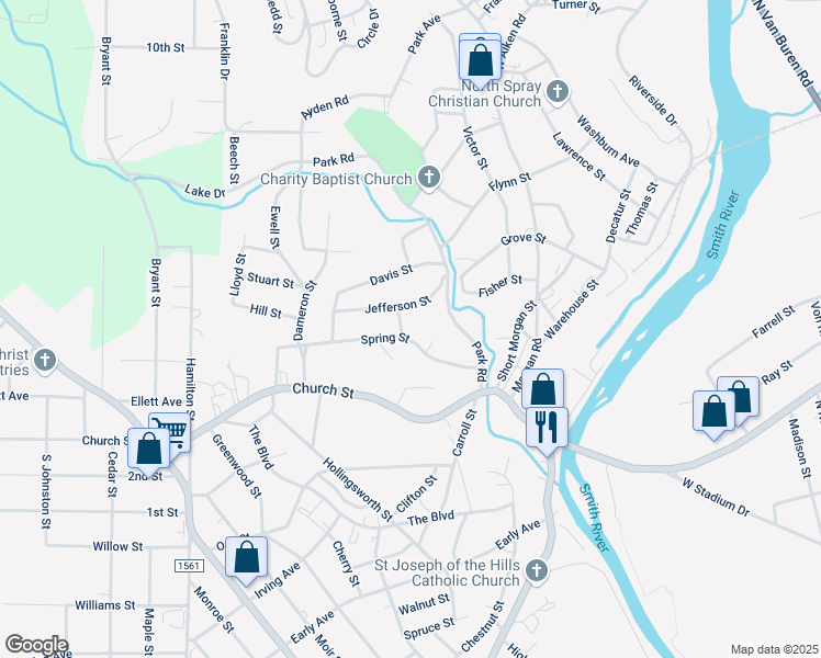 map of restaurants, bars, coffee shops, grocery stores, and more near 725 Jefferson Street in Eden