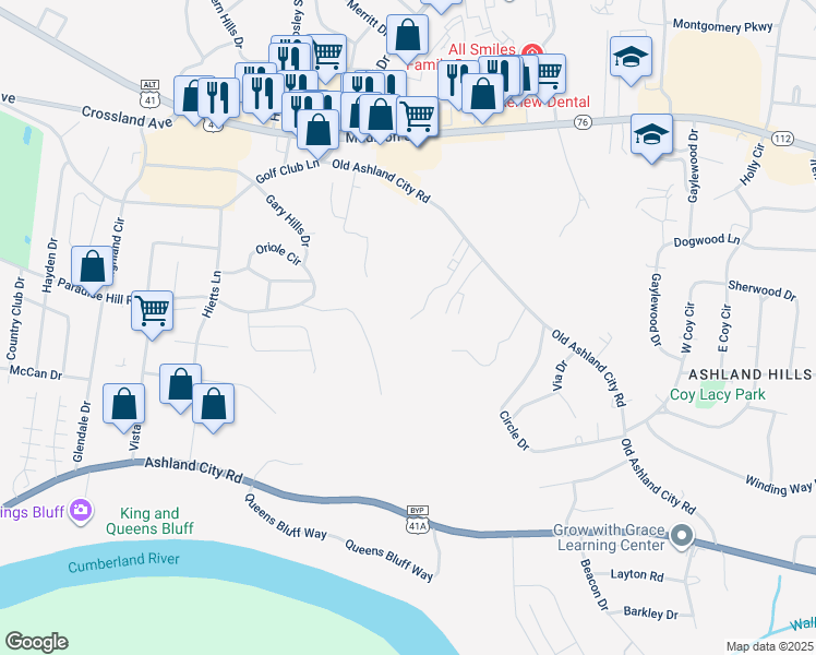 map of restaurants, bars, coffee shops, grocery stores, and more near 470 Martha Lane in Clarksville