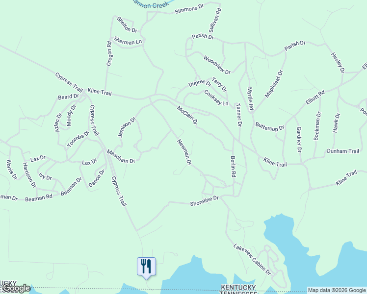 map of restaurants, bars, coffee shops, grocery stores, and more near Newman Drive in Calloway County