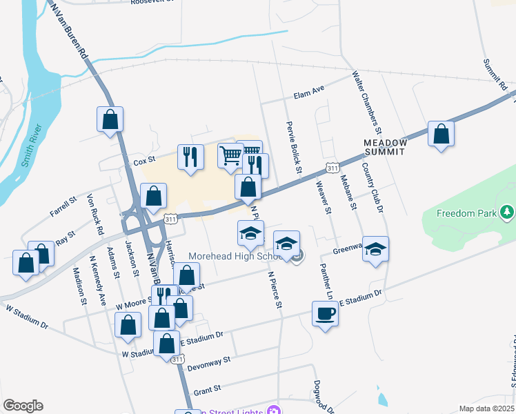 map of restaurants, bars, coffee shops, grocery stores, and more near 248 North Pierce Street in Eden