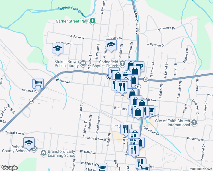 map of restaurants, bars, coffee shops, grocery stores, and more near 124 West 6th Avenue in Springfield
