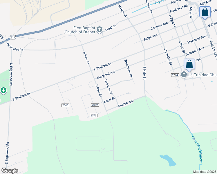 map of restaurants, bars, coffee shops, grocery stores, and more near 198 Hairston Street in Eden