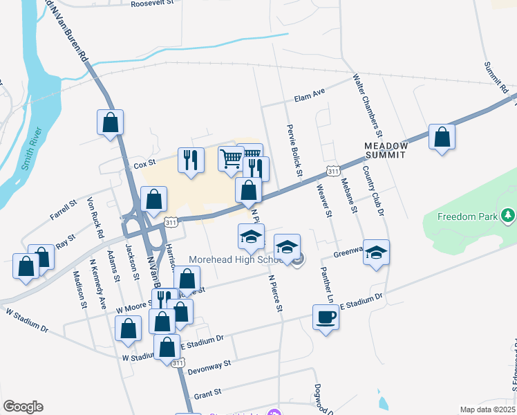 map of restaurants, bars, coffee shops, grocery stores, and more near 248 North Pierce Street in Eden