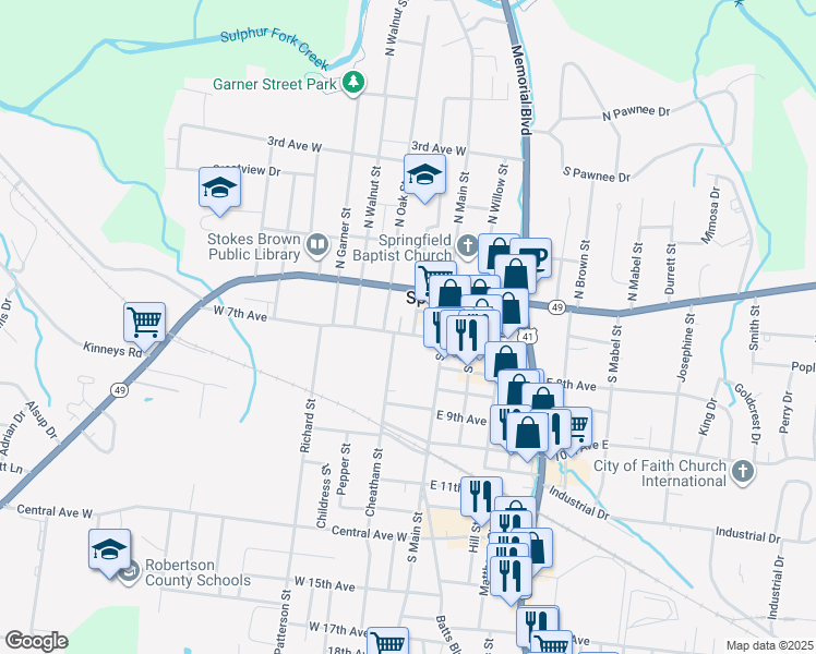 map of restaurants, bars, coffee shops, grocery stores, and more near 124 West 6th Avenue in Springfield