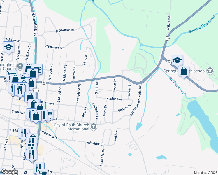 map of restaurants, bars, coffee shops, grocery stores, and more near 819 Pitt Avenue in Springfield