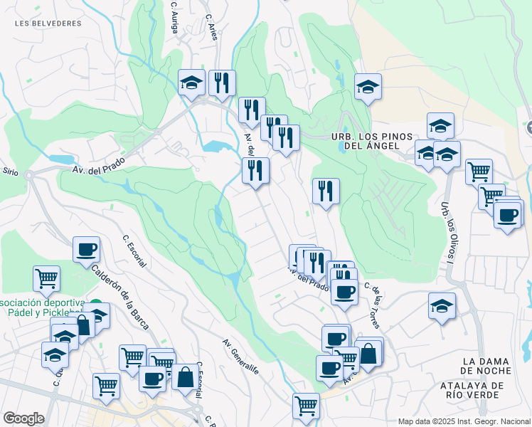 map of restaurants, bars, coffee shops, grocery stores, and more near 100 Avenida del Prado in Marbella