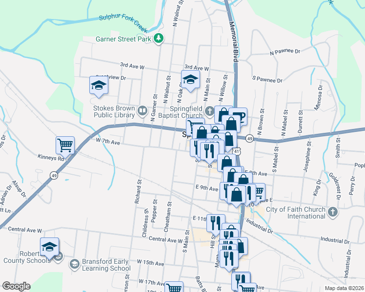 map of restaurants, bars, coffee shops, grocery stores, and more near 124 West 6th Avenue in Springfield