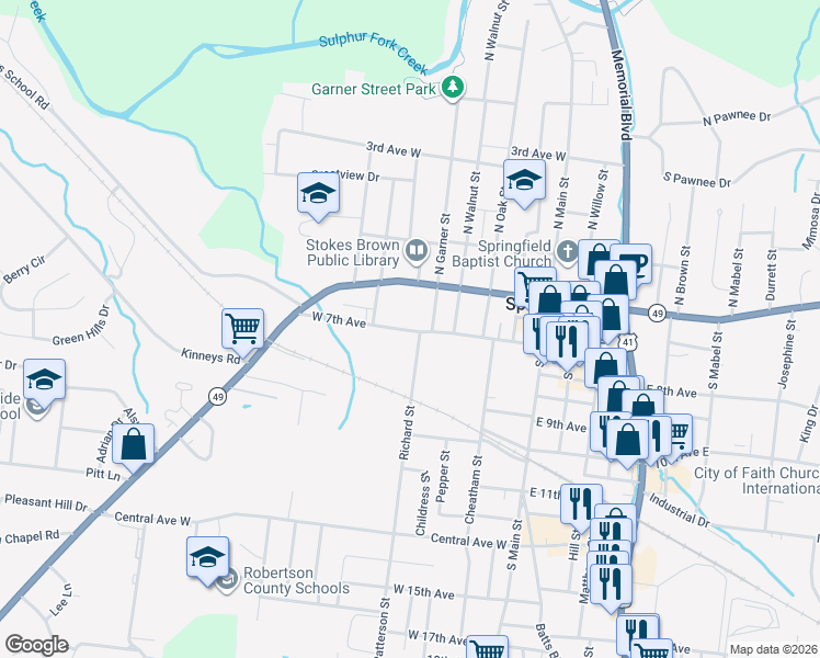 map of restaurants, bars, coffee shops, grocery stores, and more near 405a West 7th Avenue in Springfield