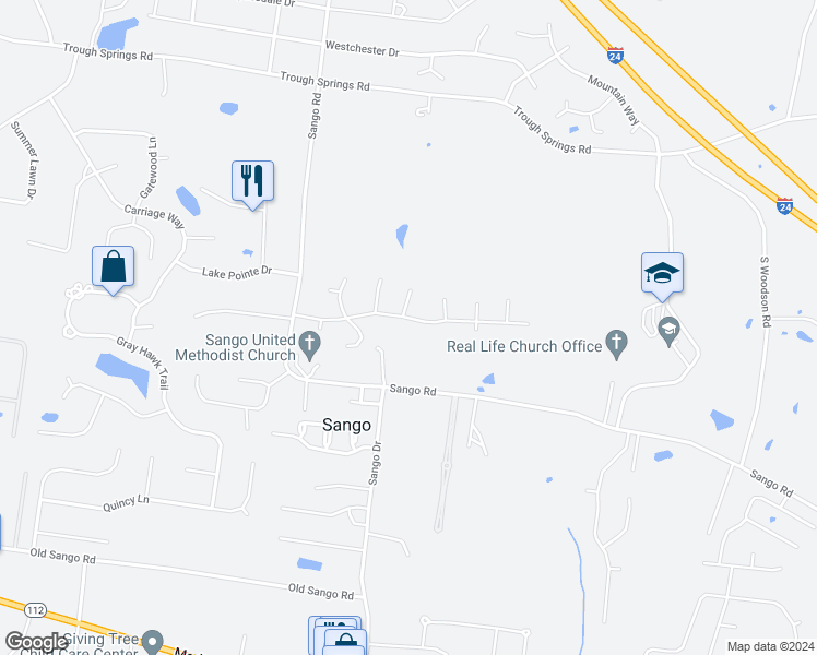 map of restaurants, bars, coffee shops, grocery stores, and more near 3126 Southpoint Drive in Clarksville