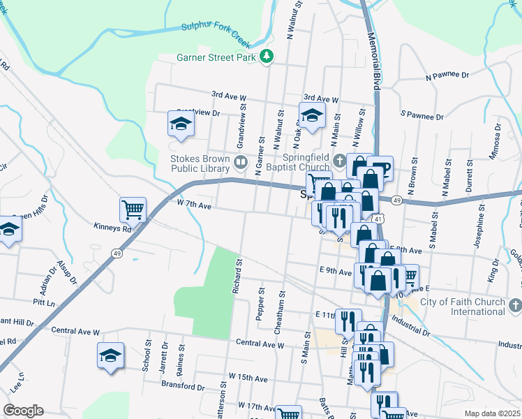 map of restaurants, bars, coffee shops, grocery stores, and more near 509 North Walnut Street in Springfield