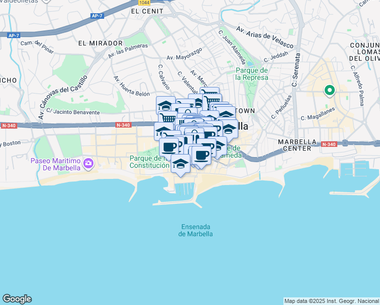 map of restaurants, bars, coffee shops, grocery stores, and more near 19 Calle Notario Luis Oliver in Marbella