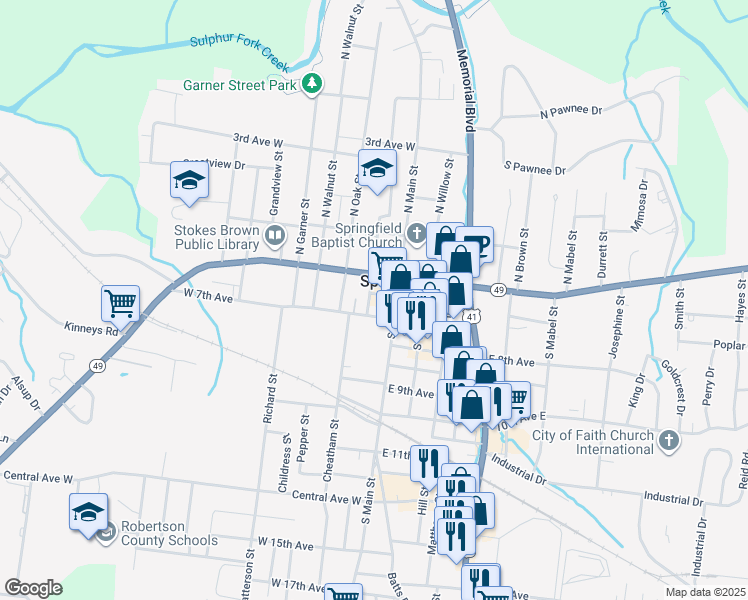 map of restaurants, bars, coffee shops, grocery stores, and more near 124 West 6th Avenue in Springfield