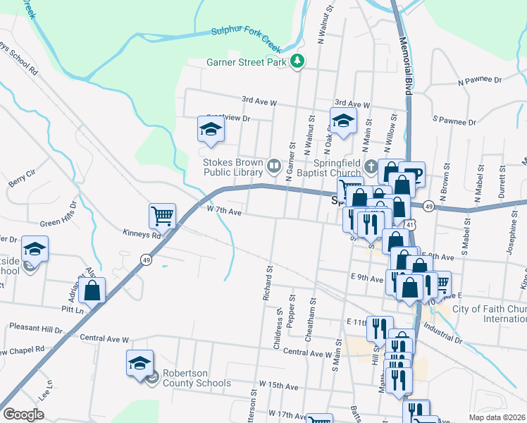 map of restaurants, bars, coffee shops, grocery stores, and more near 405a West 7th Avenue in Springfield