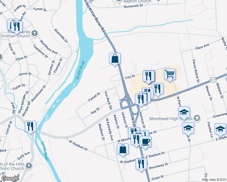 map of restaurants, bars, coffee shops, grocery stores, and more near 333 Jackson Street in Eden