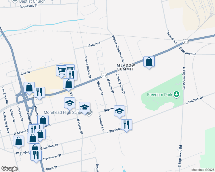 map of restaurants, bars, coffee shops, grocery stores, and more near 237 Mebane Street in Eden