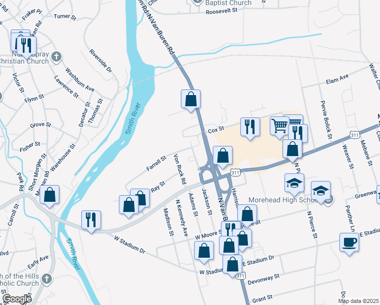 map of restaurants, bars, coffee shops, grocery stores, and more near 333 Jackson Street in Eden