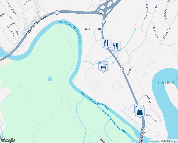 map of restaurants, bars, coffee shops, grocery stores, and more near in Kingsport