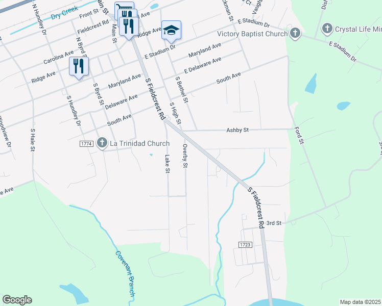 map of restaurants, bars, coffee shops, grocery stores, and more near 407 Long Street in Eden