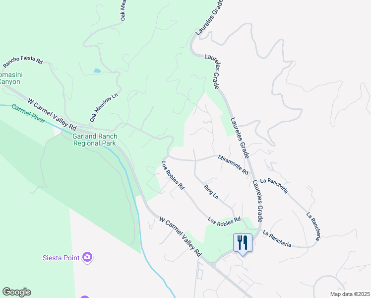 map of restaurants, bars, coffee shops, grocery stores, and more near 25 Miramonte Road in Carmel Valley