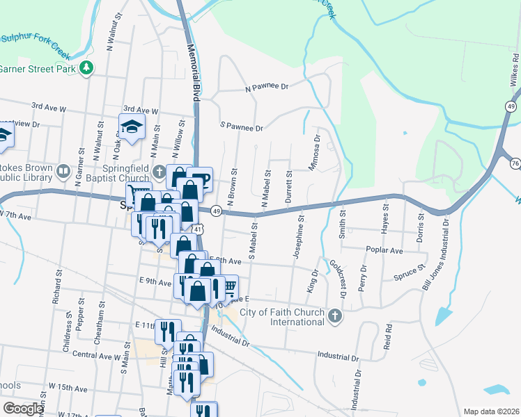 map of restaurants, bars, coffee shops, grocery stores, and more near 513 5th Avenue East in Springfield
