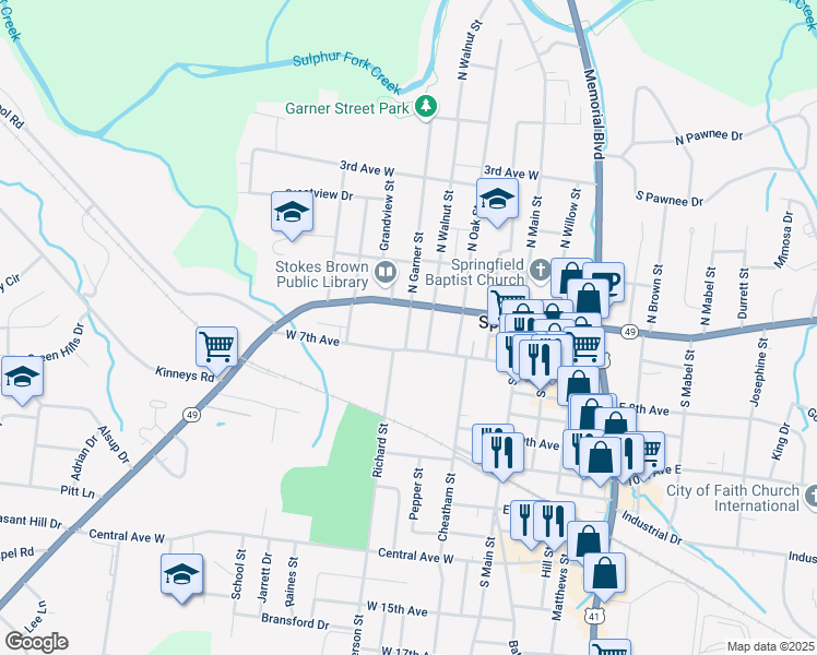 map of restaurants, bars, coffee shops, grocery stores, and more near 509 North Walnut Street in Springfield