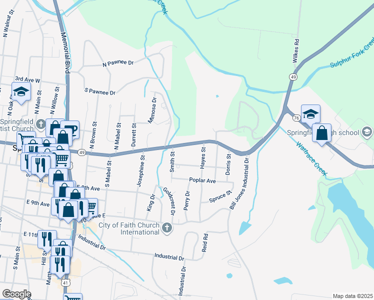 map of restaurants, bars, coffee shops, grocery stores, and more near 819 Pitt Avenue in Springfield