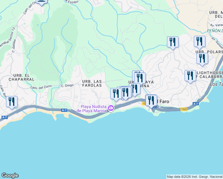 map of restaurants, bars, coffee shops, grocery stores, and more near in Málaga