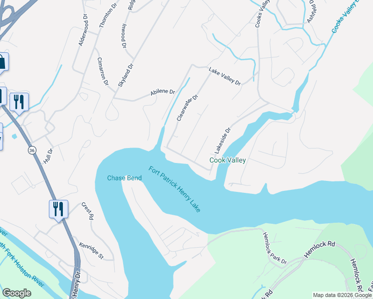 map of restaurants, bars, coffee shops, grocery stores, and more near 3613 Deland Drive in Kingsport