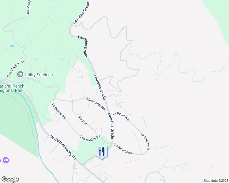 map of restaurants, bars, coffee shops, grocery stores, and more near 451 Laureles Grade in Carmel Valley