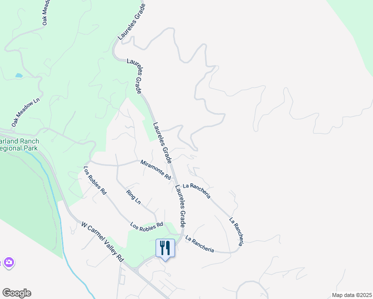 map of restaurants, bars, coffee shops, grocery stores, and more near 451 Laureles Grade in Carmel Valley