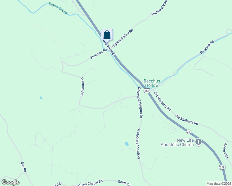 map of restaurants, bars, coffee shops, grocery stores, and more near 212 Freeman Road in Tazewell
