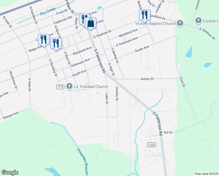map of restaurants, bars, coffee shops, grocery stores, and more near 337 South Fieldcrest Road in Eden