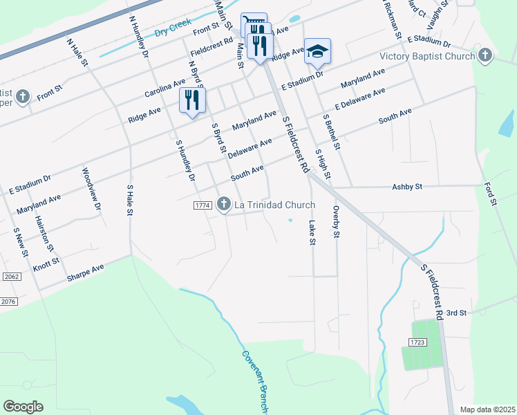 map of restaurants, bars, coffee shops, grocery stores, and more near 331 South Center Street in Eden