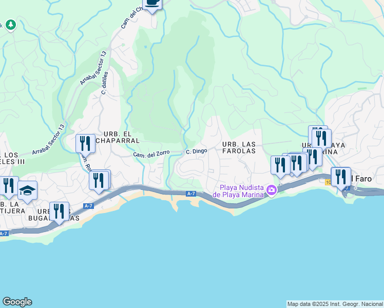 map of restaurants, bars, coffee shops, grocery stores, and more near Avenida Carmen Werner in Málaga