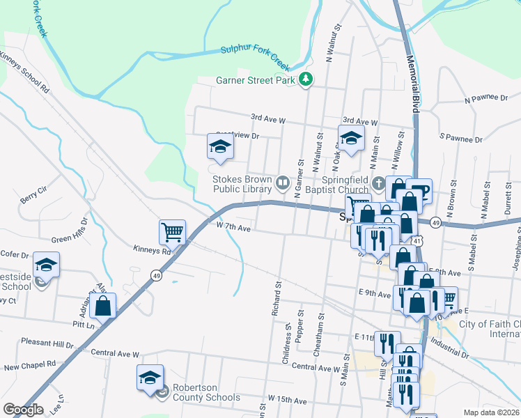 map of restaurants, bars, coffee shops, grocery stores, and more near 703 5th Avenue West in Springfield