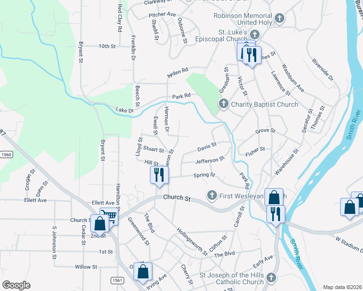 map of restaurants, bars, coffee shops, grocery stores, and more near 328 Dameron Street in Eden