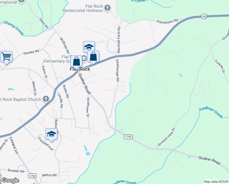 map of restaurants, bars, coffee shops, grocery stores, and more near 242 Deatherage Road in Mount Airy