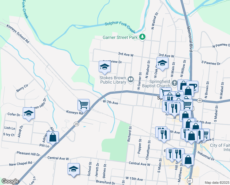 map of restaurants, bars, coffee shops, grocery stores, and more near 715 5th Ave W in Springfield