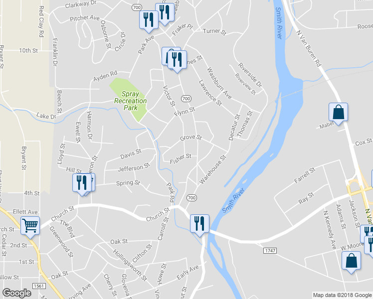 map of restaurants, bars, coffee shops, grocery stores, and more near 304 Victor Street in Eden