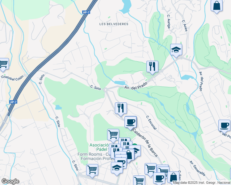 map of restaurants, bars, coffee shops, grocery stores, and more near 12 Avenida Generalife in Marbella
