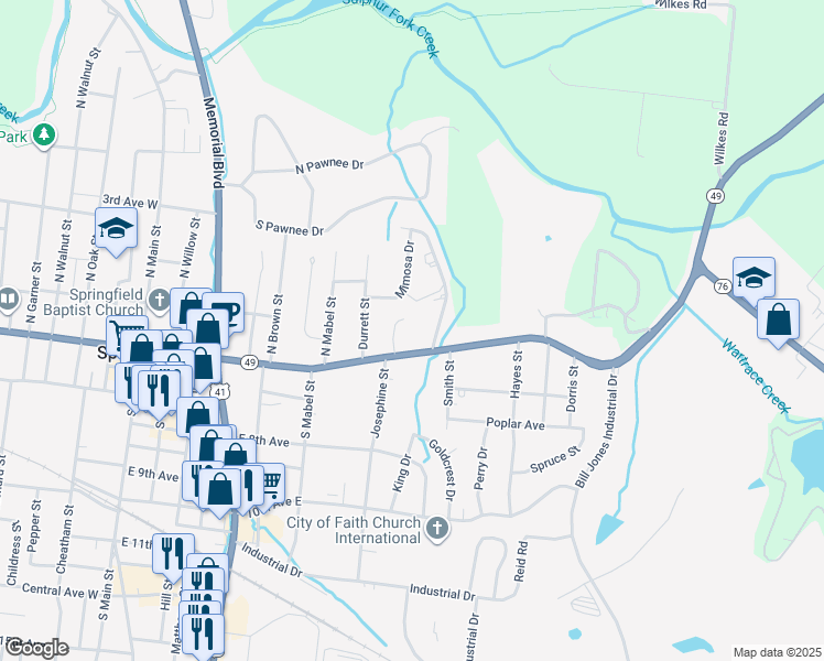 map of restaurants, bars, coffee shops, grocery stores, and more near 704 5th Avenue in Springfield