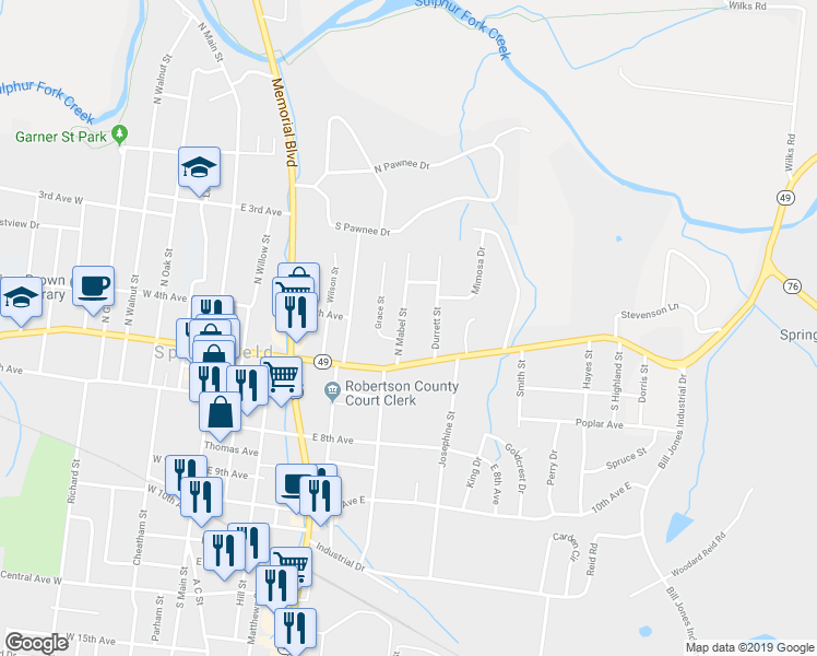 map of restaurants, bars, coffee shops, grocery stores, and more near 414 North Mabel Street in Springfield