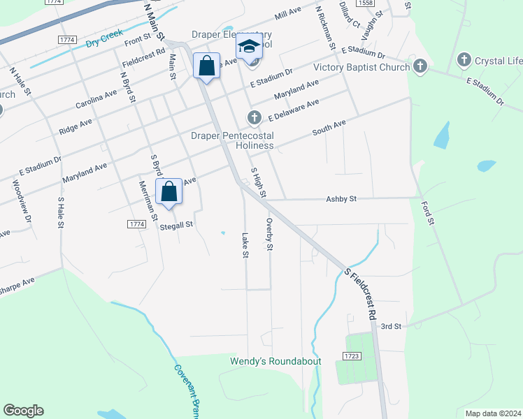 map of restaurants, bars, coffee shops, grocery stores, and more near 337 South Fieldcrest Road in Eden
