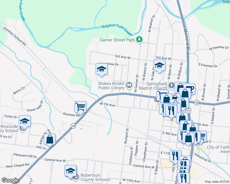 map of restaurants, bars, coffee shops, grocery stores, and more near 703 5th Avenue West in Springfield