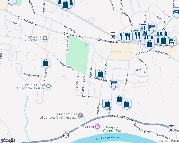 map of restaurants, bars, coffee shops, grocery stores, and more near 789 Hayden Drive in Clarksville