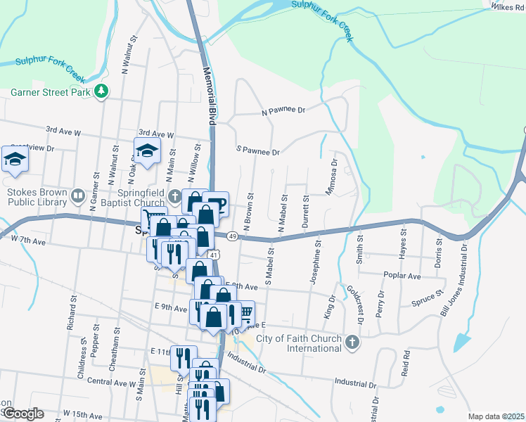 map of restaurants, bars, coffee shops, grocery stores, and more near 414 Grace Street in Springfield